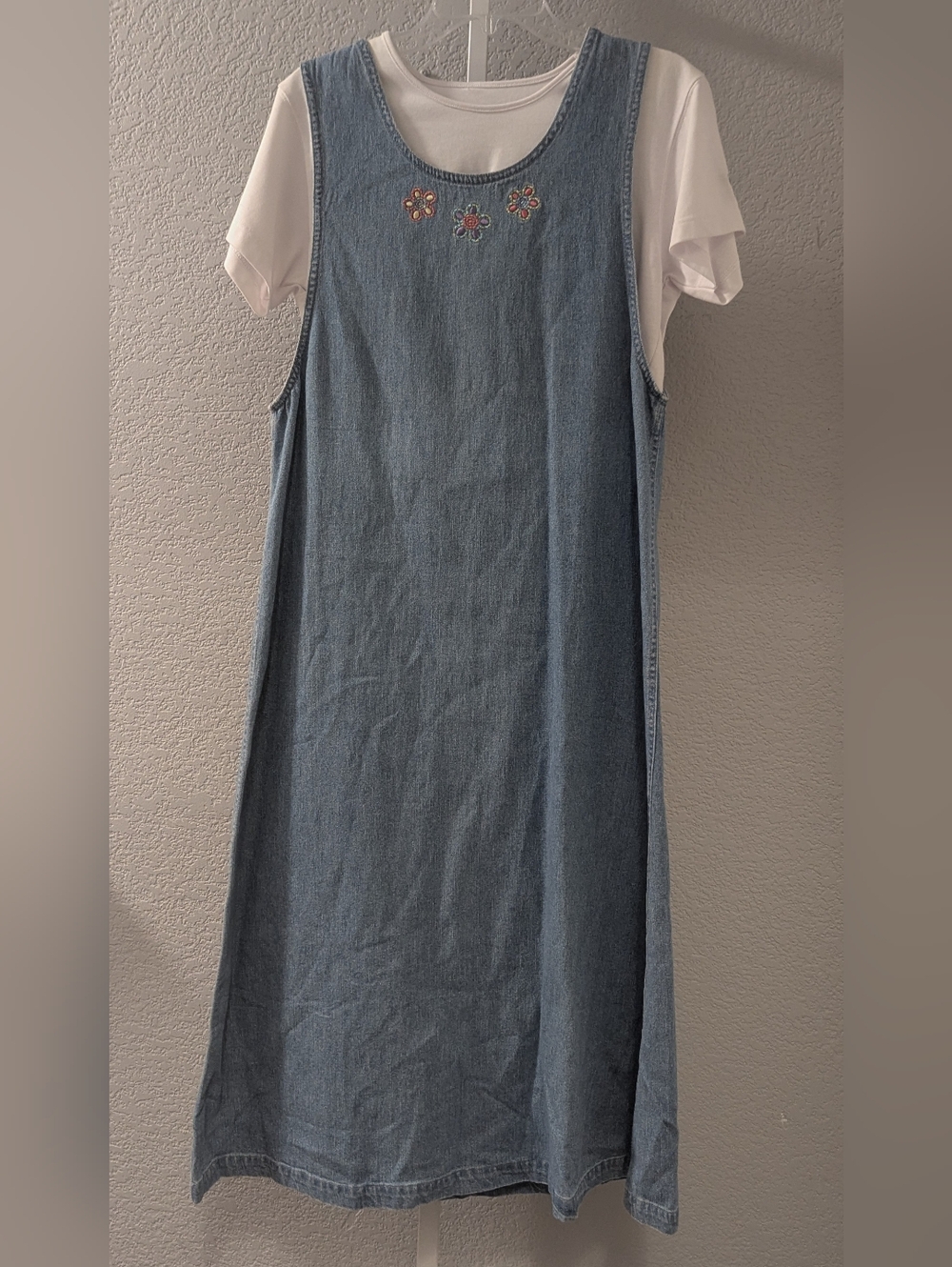 Christopher& Banks Denim embroidered Jumper Dress With Matching Shirt Medium
